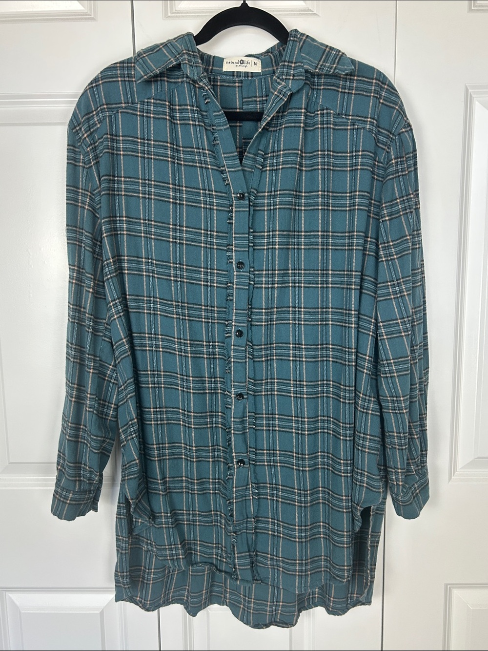 NATURAL LIFE Teal Plaid Button-Down Flannel Shirt Size Medium